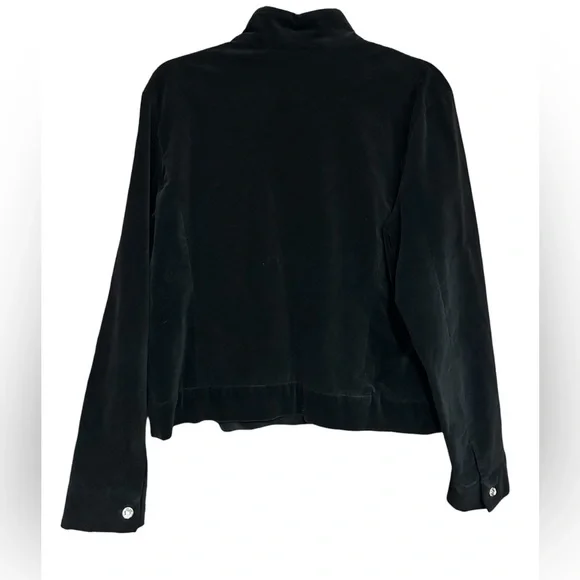 Vintage FIBERS Barbara Lesser Black Velvet Rhinestone Zipper Jacket Size XL - Picture 4 of 6